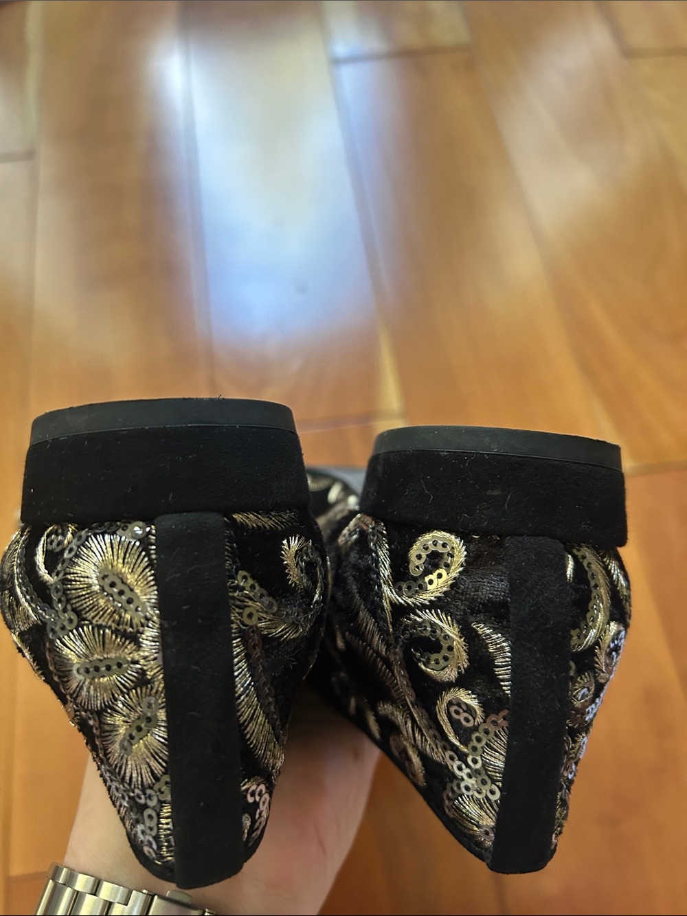 Stuart Weitzman Black Velvet Embellished Floral Loafers - Picture 7 of 12